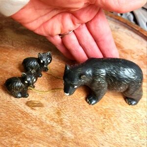 Mama black bear and cubs vintage Japanese figurines
